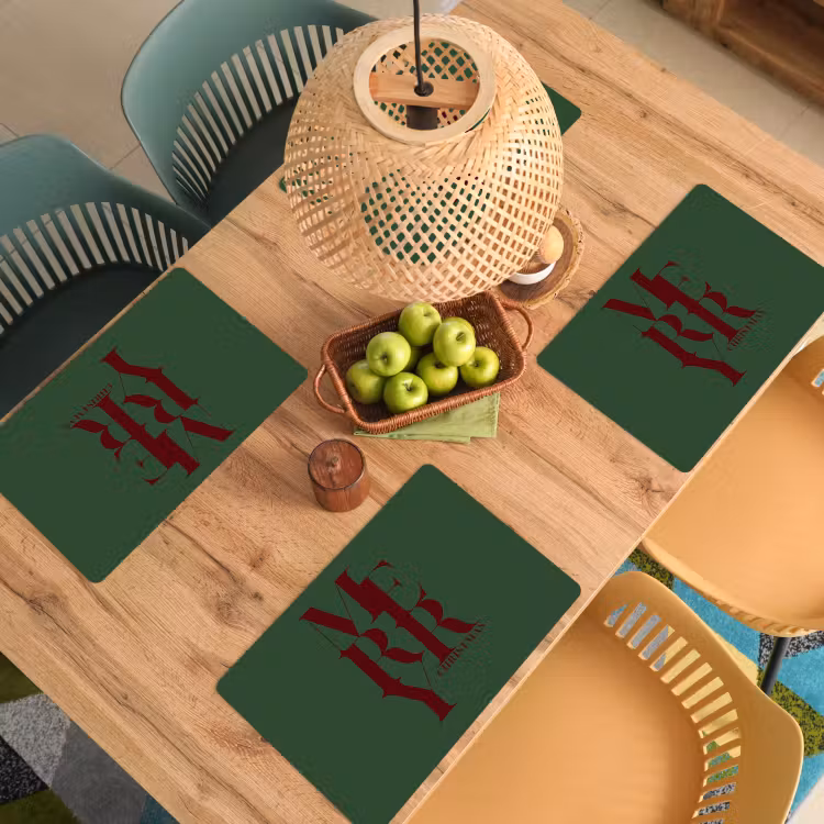 Placemat - 6 stuks - Merry - Tekst - Groen - Kerst — 6