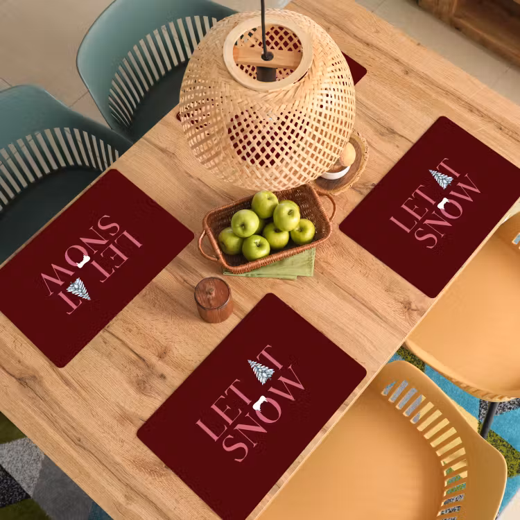Placemat - 6 stuks - Tekst - Kerst - Sneeuw - Roze — 6
