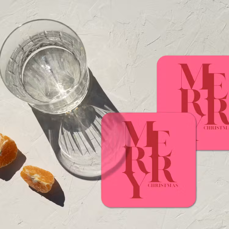 Onderzetter - Merry - Tekst - Kerst - Roze — 2