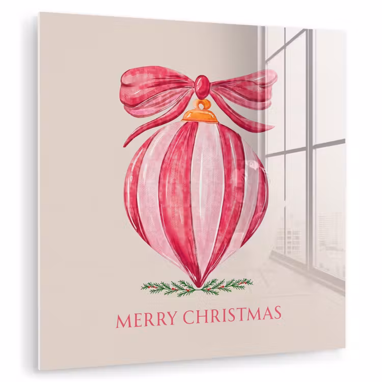 Glas schilderij - Kerst - Kerstbal - Tekst