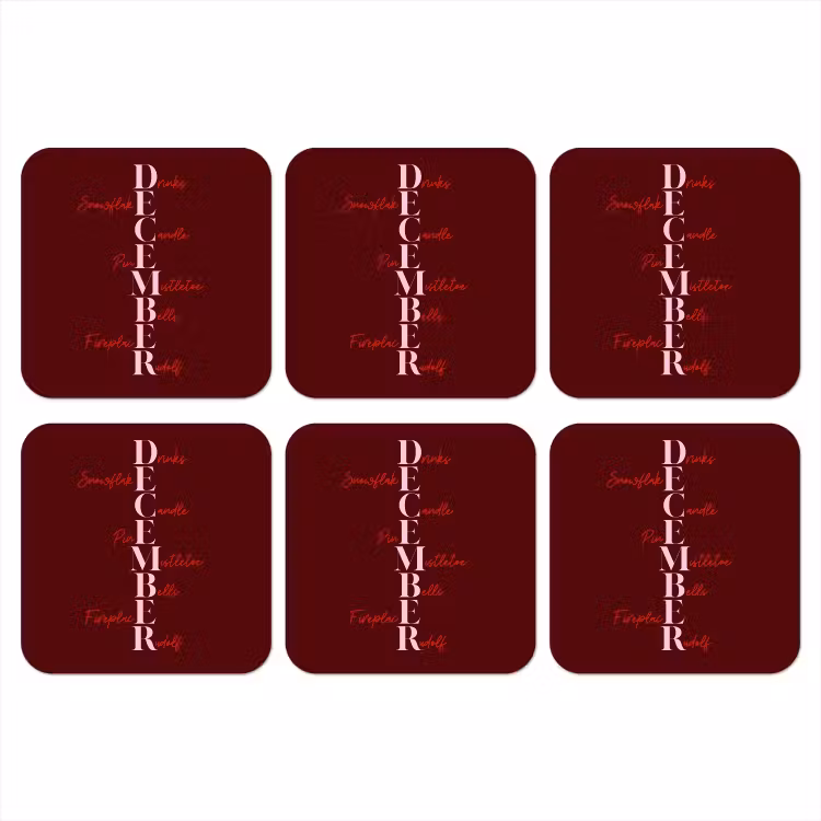 Onderzetter - December - Tekst - Kerst - Burgundy