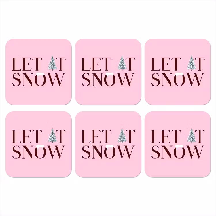 Onderzetter - Kerst - Tekst - Sneeuw - Roze
