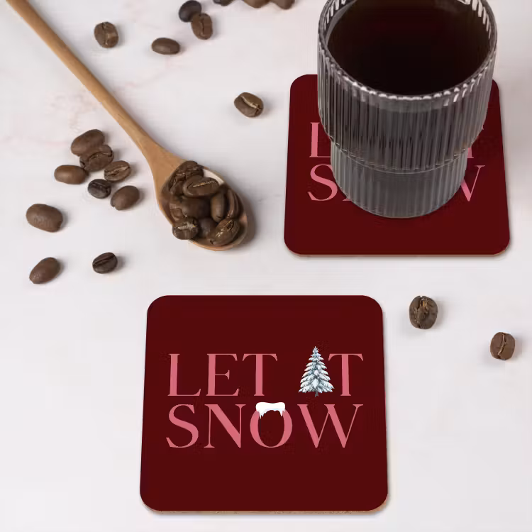 Onderzetter - Tekst - Kerst - Sneeuw - Roze — 4