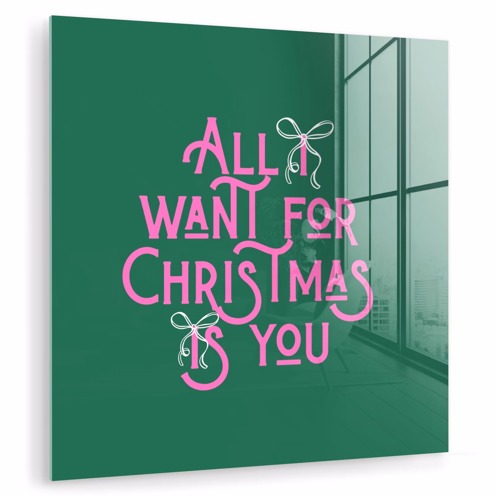 Glas schilderij - Kerst - Tekst - Roze - Groen — 1