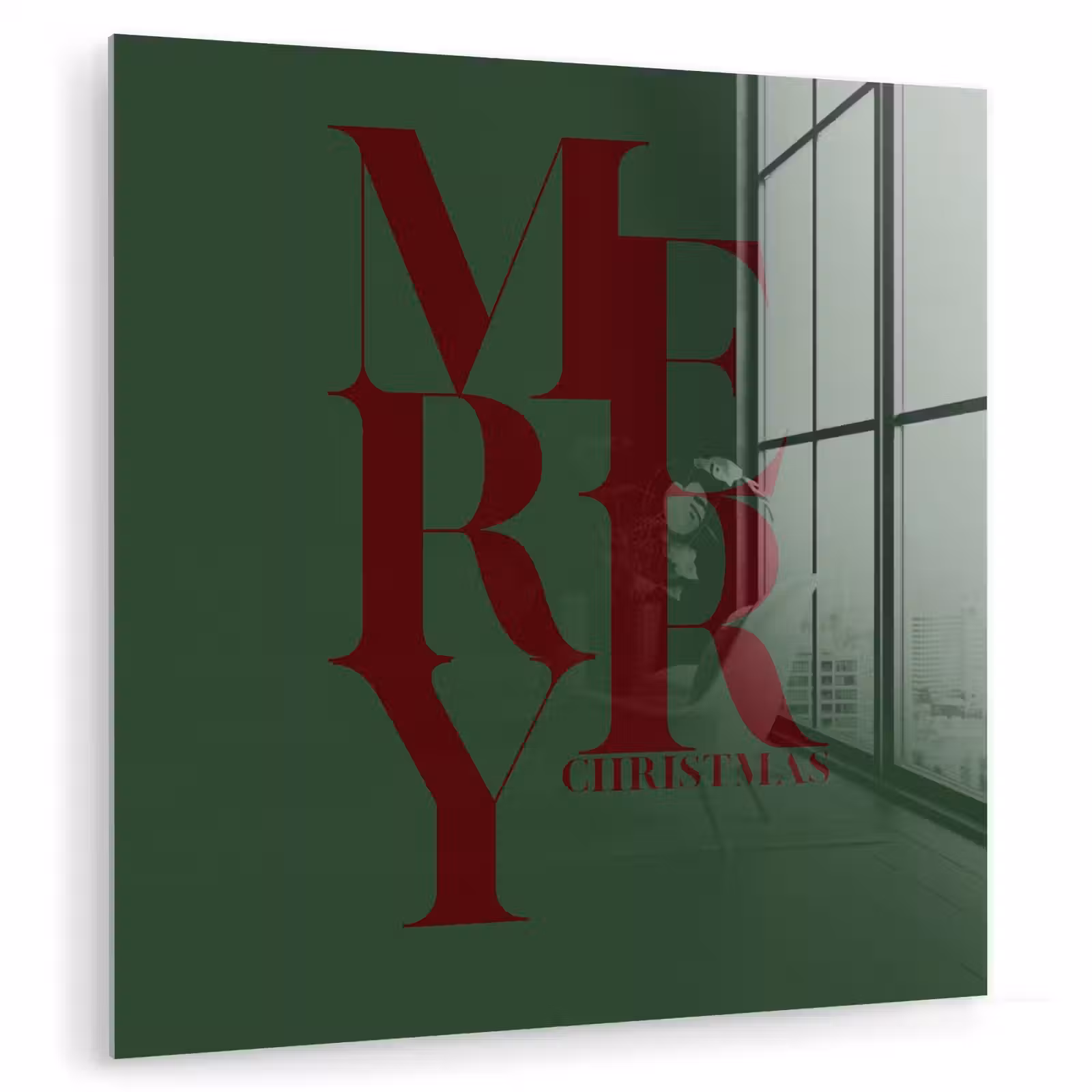 Glas schilderij - Merry - Tekst - Groen - Kerst — 1