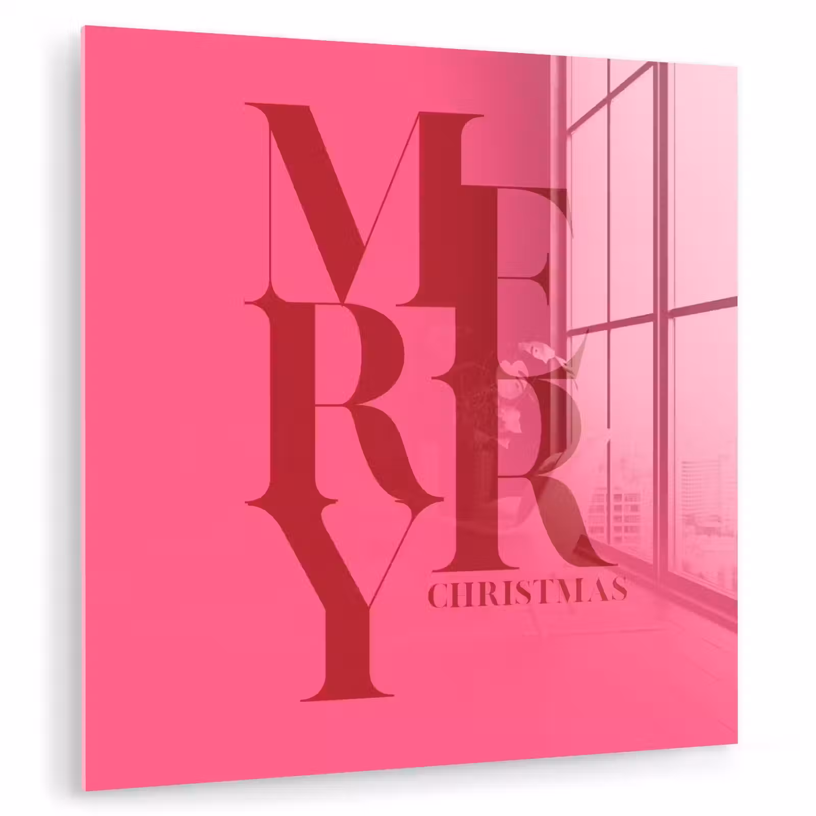 Glas schilderij - Merry - Tekst - Kerst - Roze — 1