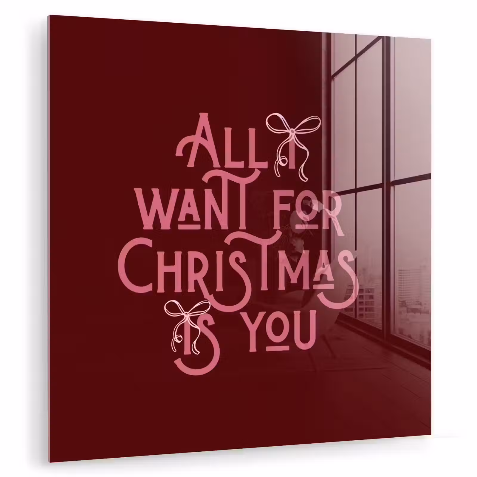 Glas schilderij - Tekst - Kerst - Rood - Roze — 1