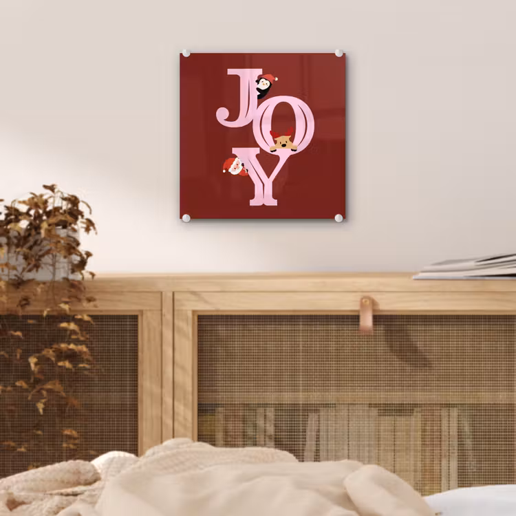Glas schilderij - Joy - Kerst - Animatie - Rood - Roze — 5
