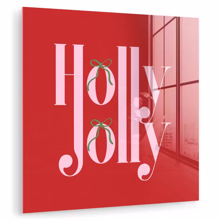 Glas schilderij - Kerst - Roze - Rood - Tekst