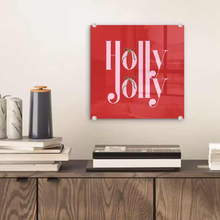 Glas schilderij - Kerst - Roze - Rood - Tekst — 2
