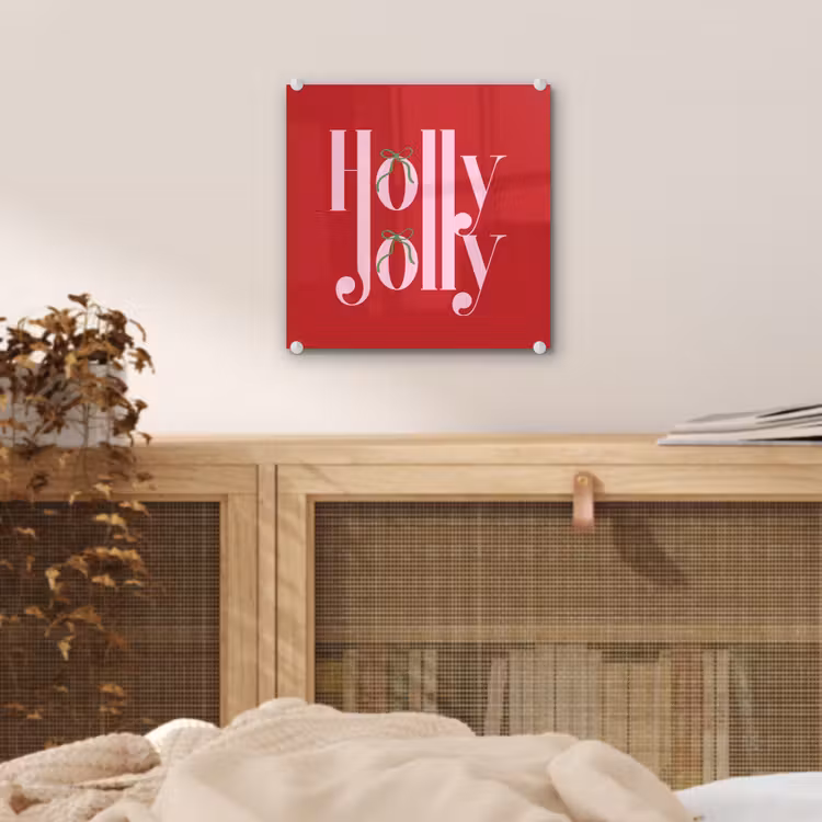 Glas schilderij - Kerst - Roze - Rood - Tekst — 5