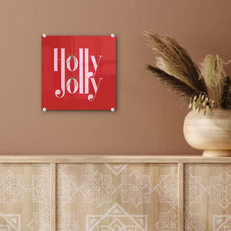 Glas schilderij - Kerst - Roze - Rood - Tekst — 6