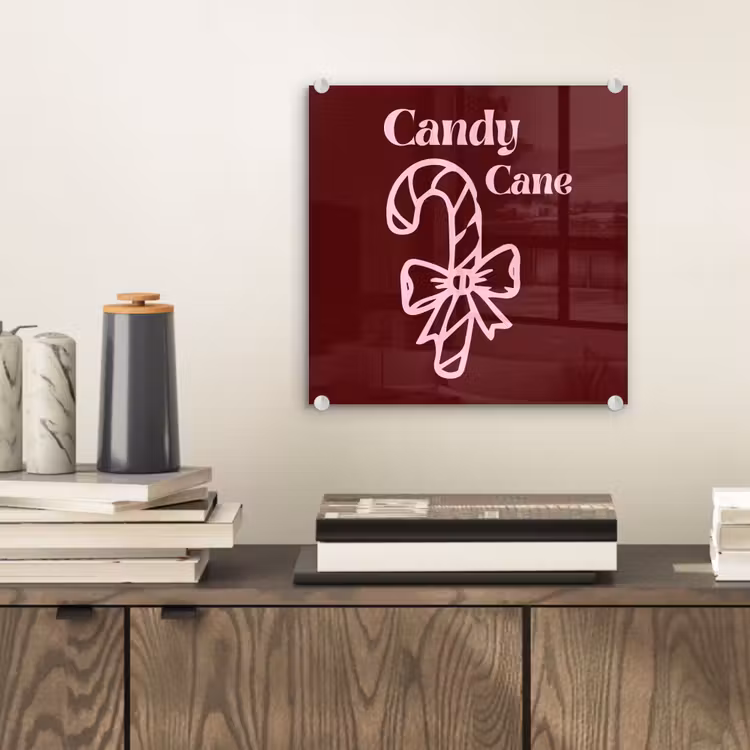 Glas schilderij - Kerst - Snoep - Tekst - Roze — 2