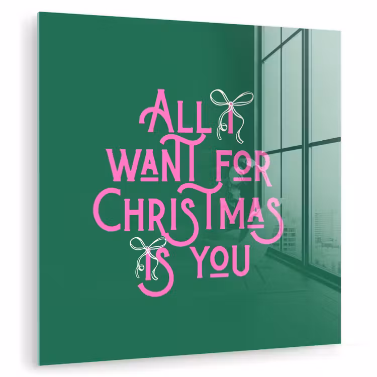 Glas schilderij - Kerst - Tekst - Roze - Groen