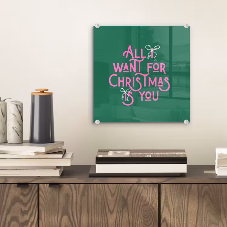 Glas schilderij - Kerst - Tekst - Roze - Groen — 2
