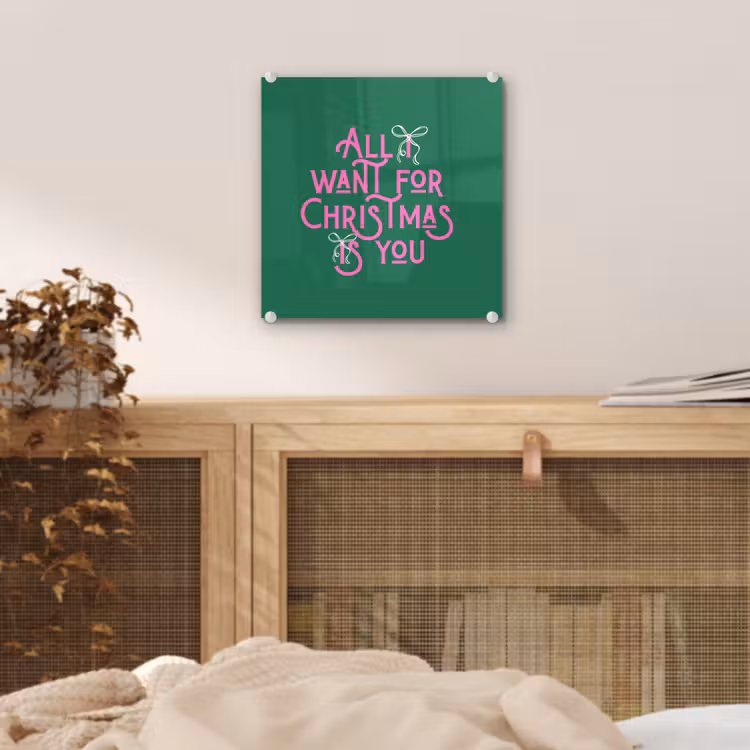 Glas schilderij - Kerst - Tekst - Roze - Groen — 5