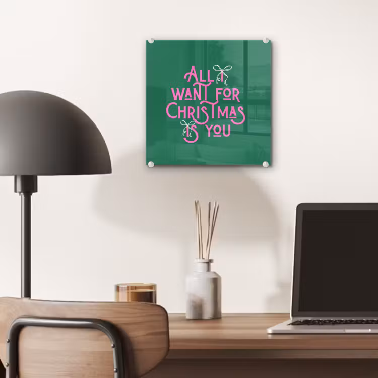 Glas schilderij - Kerst - Tekst - Roze - Groen — 7
