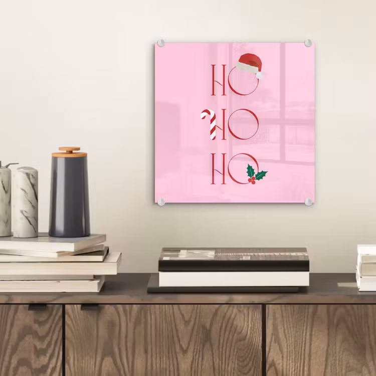 Glas schilderij - Kerst - Tekst - Roze - Illustratie — 2