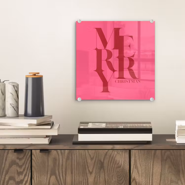 Glas schilderij - Merry - Tekst - Kerst - Roze — 2
