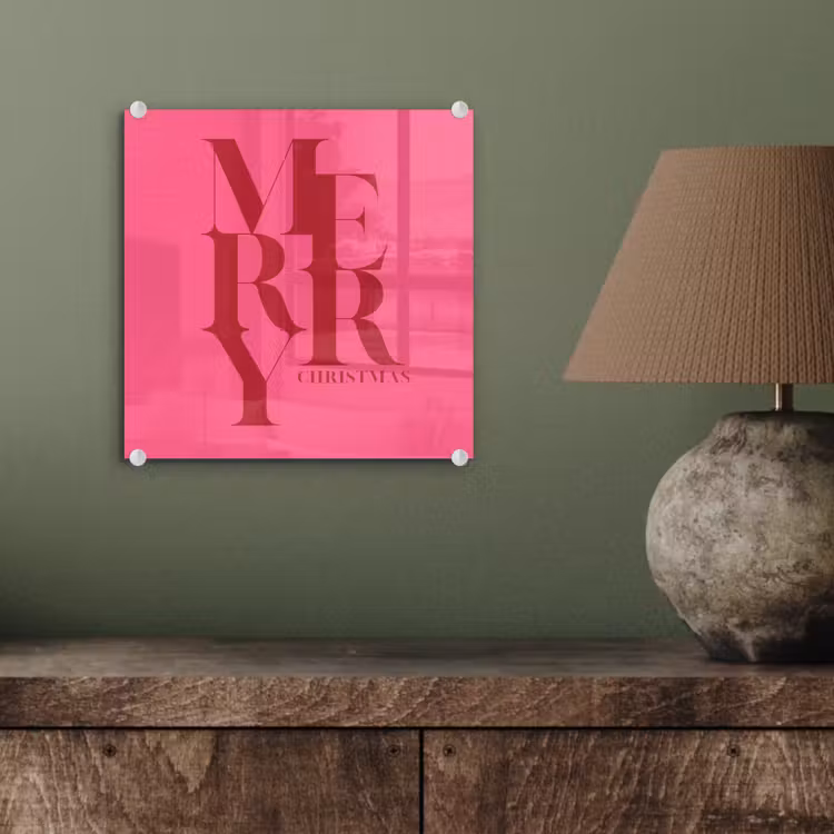 Glas schilderij - Merry - Tekst - Kerst - Roze — 4