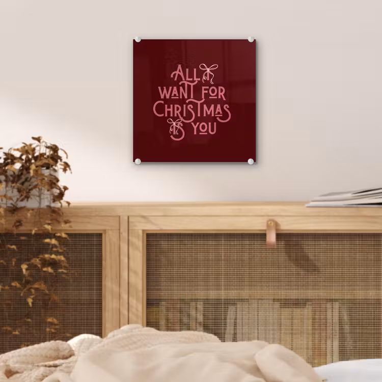 Glas schilderij - Tekst - Kerst - Rood - Roze — 5