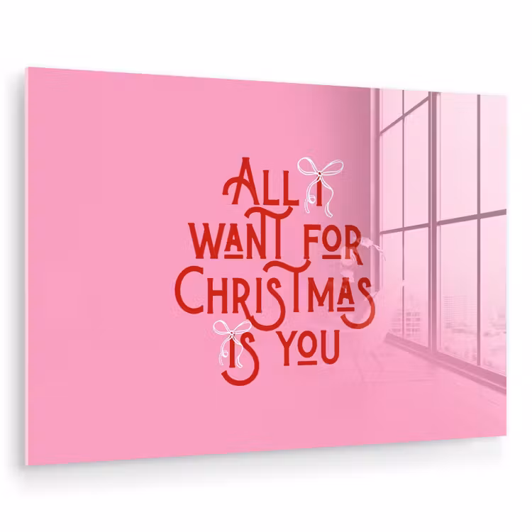 Glas schilderij - Tekst - Kerst - Roze - Rood — 1