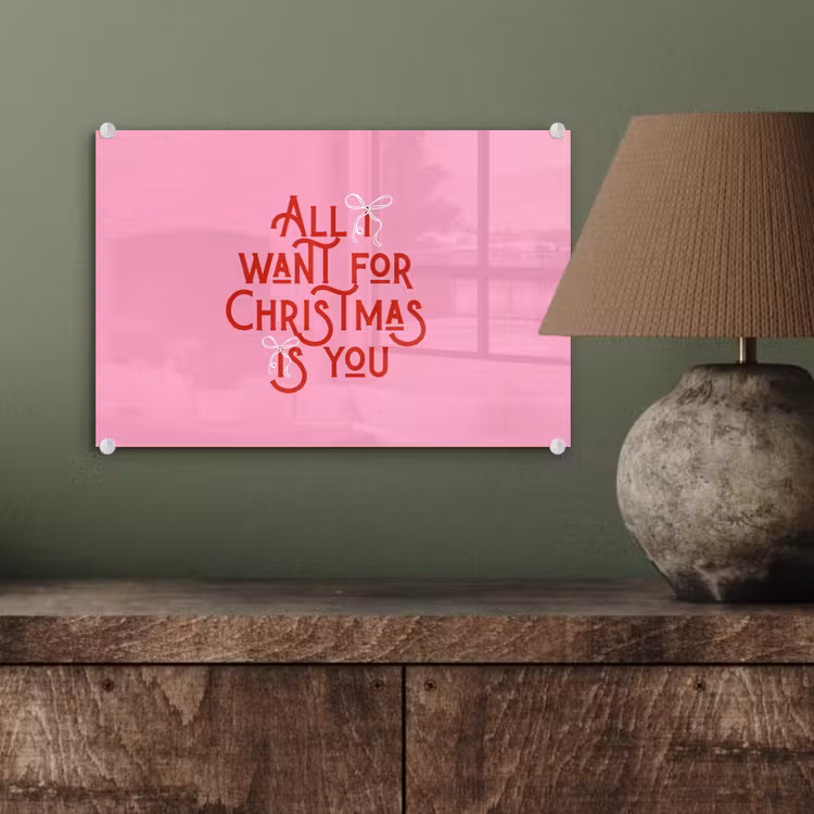 Glas schilderij - Tekst - Kerst - Roze - Rood — 4
