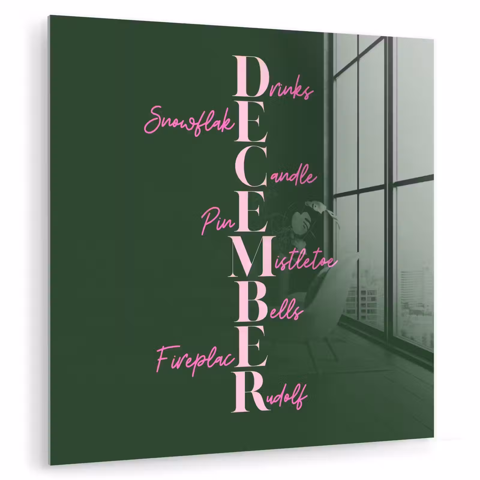 Glas schilderij - December - Tekst - Kerst - Groen — 1