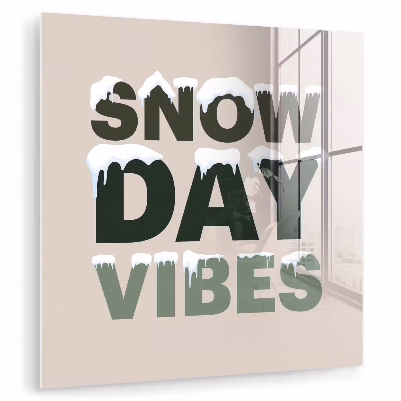 Glas schilderij - Sneeuw - Tekst - Kerst - Beige — 1