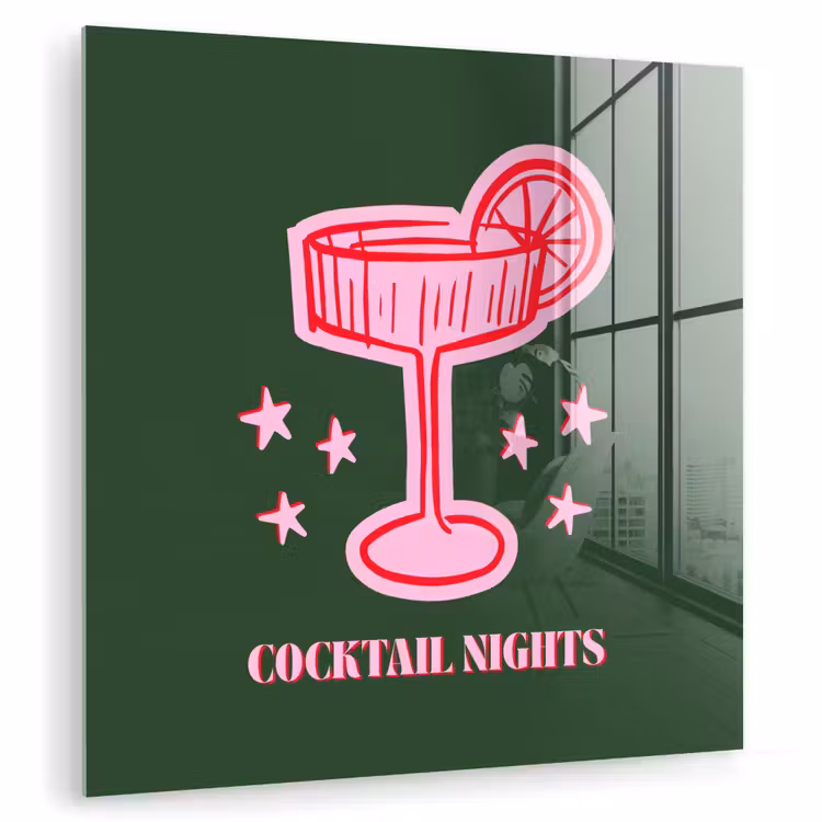 Glas schilderij - Cocktail - Kerst - Roze - Groen