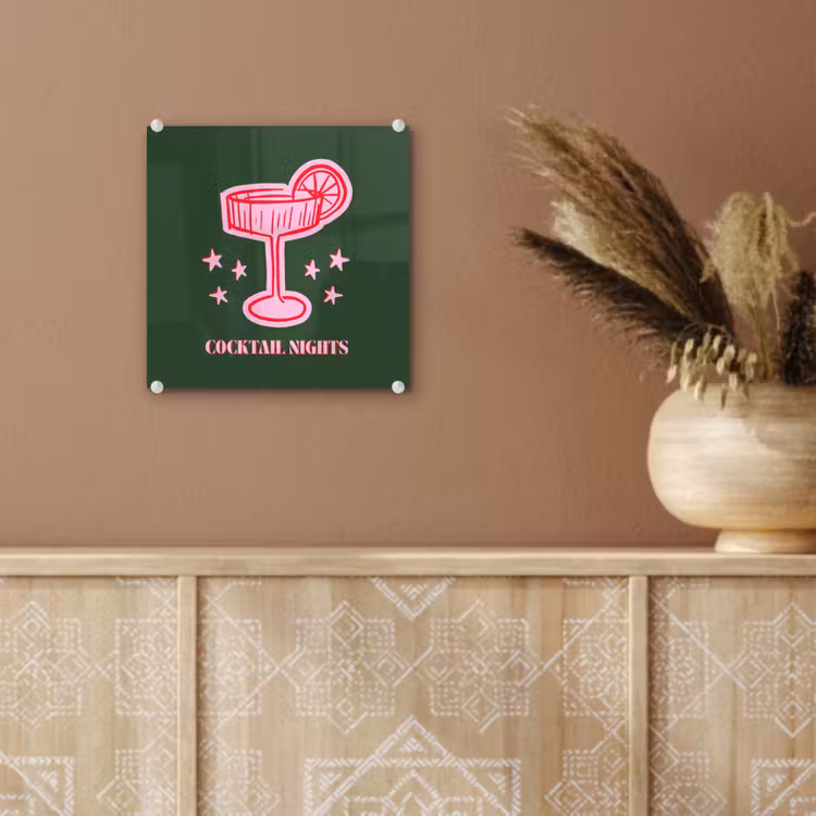 Glas schilderij - Cocktail - Kerst - Roze - Groen — 6