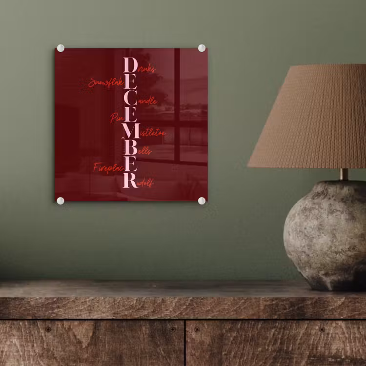 Glas schilderij - December - Tekst - Kerst - Burgundy — 4