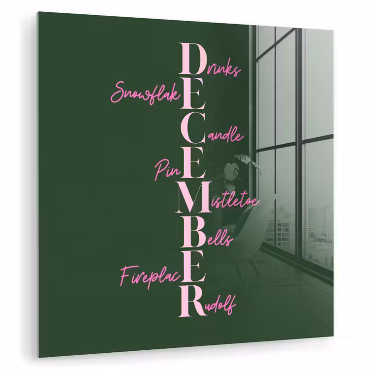 Glas schilderij - December - Tekst - Kerst - Groen — 1