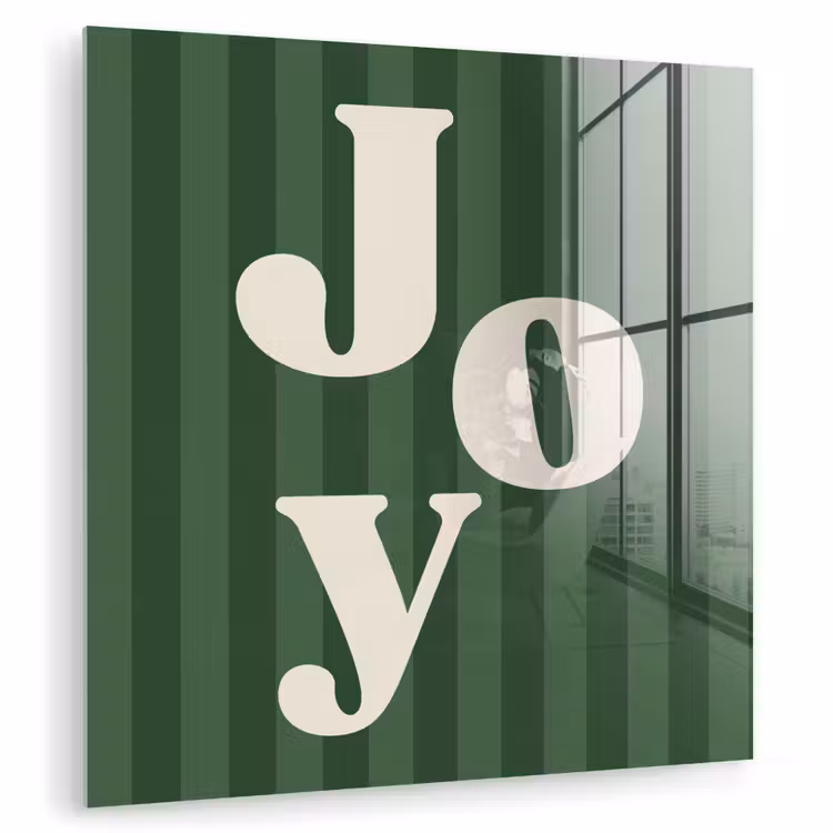 Glas schilderij - Joy - Kerst - Tekst - Groen — 1