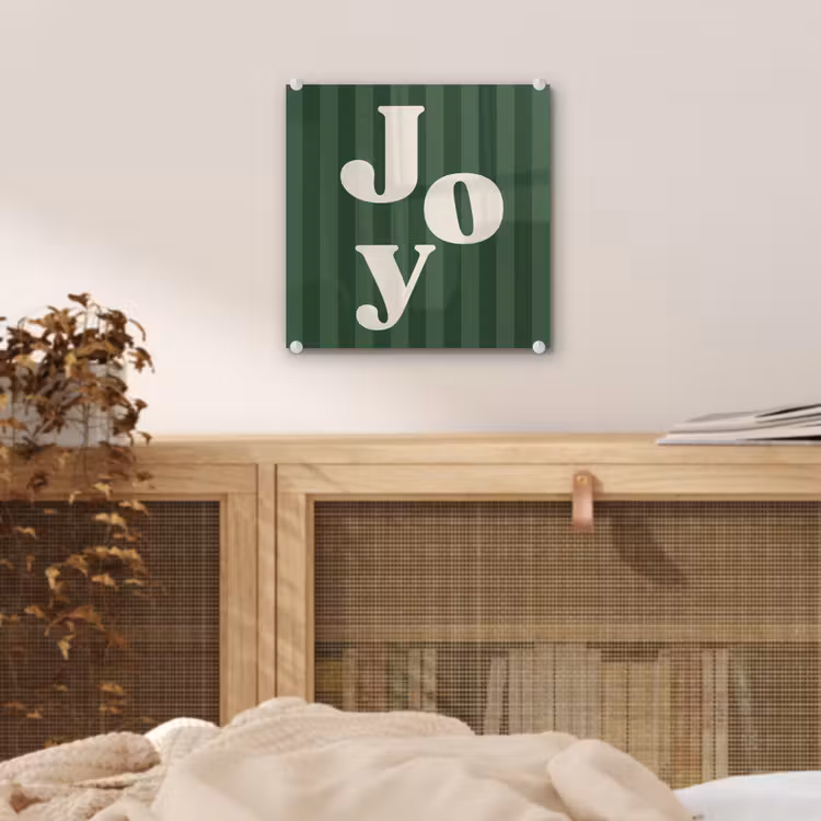 Glas schilderij - Joy - Kerst - Tekst - Groen — 5