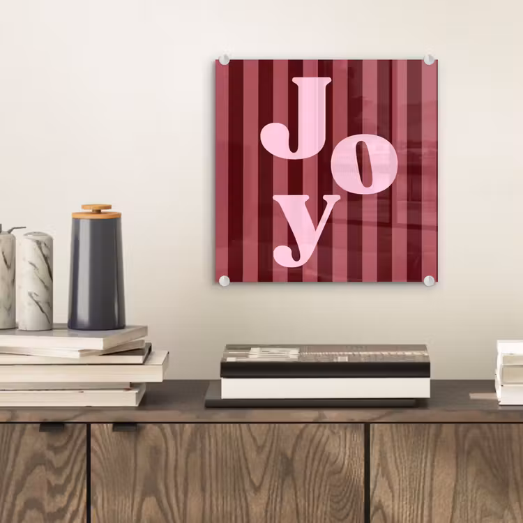 Glas schilderij - Joy - Kerst - Tekst - Roze — 2