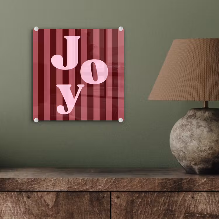 Glas schilderij - Joy - Kerst - Tekst - Roze — 4