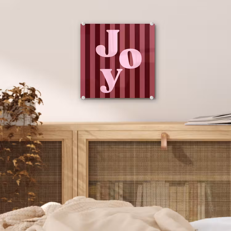 Glas schilderij - Joy - Kerst - Tekst - Roze — 5