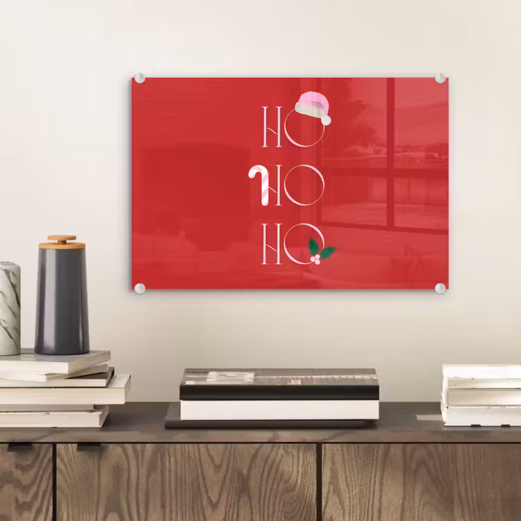 Glas schilderij - Kerst - Tekst - illustratie - Rood — 2