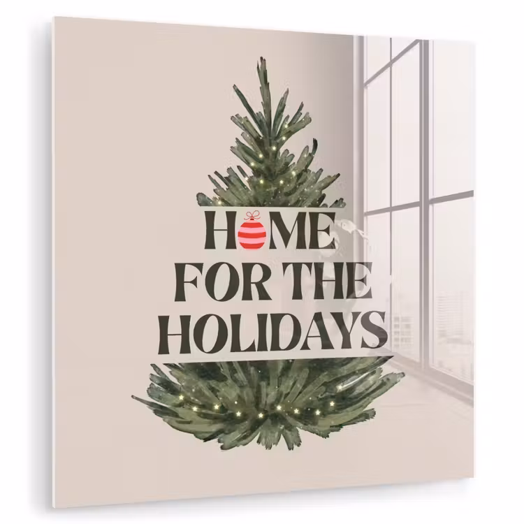 Glas schilderij - Kerst - Tekst - Kerstboom - Beige