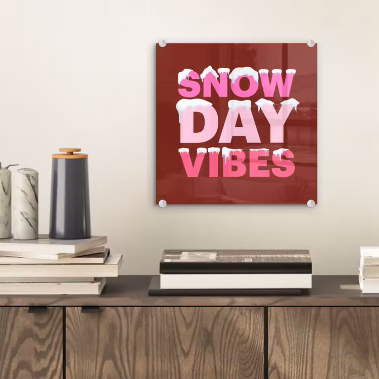 Glas schilderij - Kerst - Tekst - Sneeuw - Rood - Roze — 2