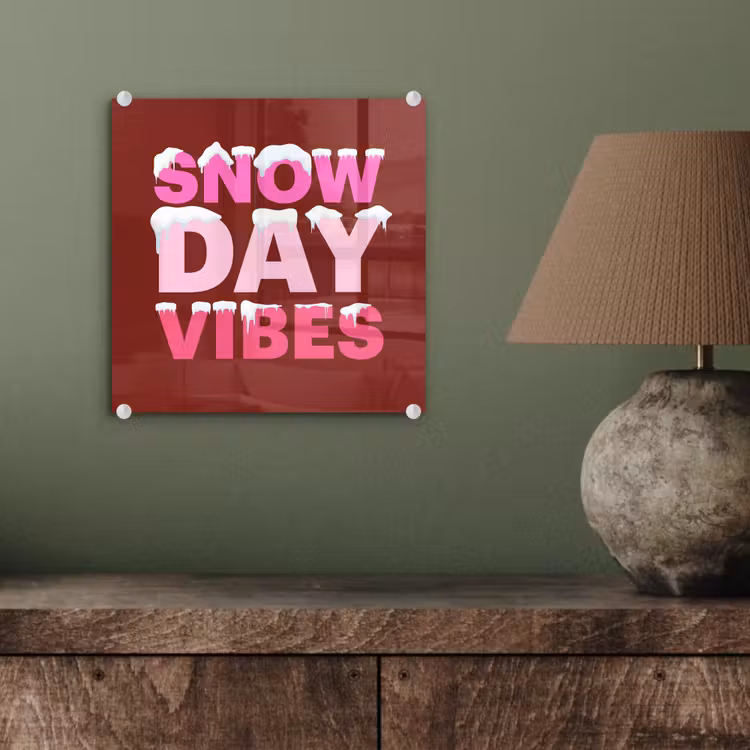 Glas schilderij - Kerst - Tekst - Sneeuw - Rood - Roze — 4