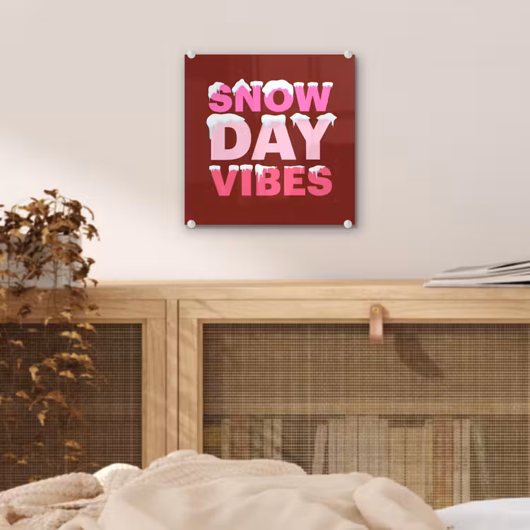 Glas schilderij - Kerst - Tekst - Sneeuw - Rood - Roze — 5