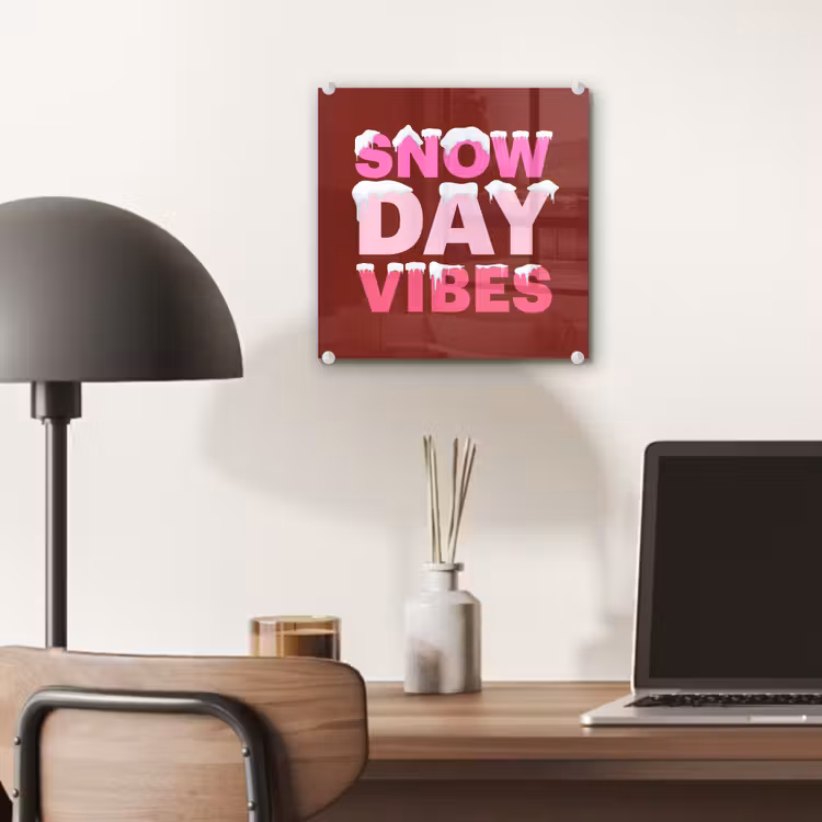 Glas schilderij - Kerst - Tekst - Sneeuw - Rood - Roze — 7