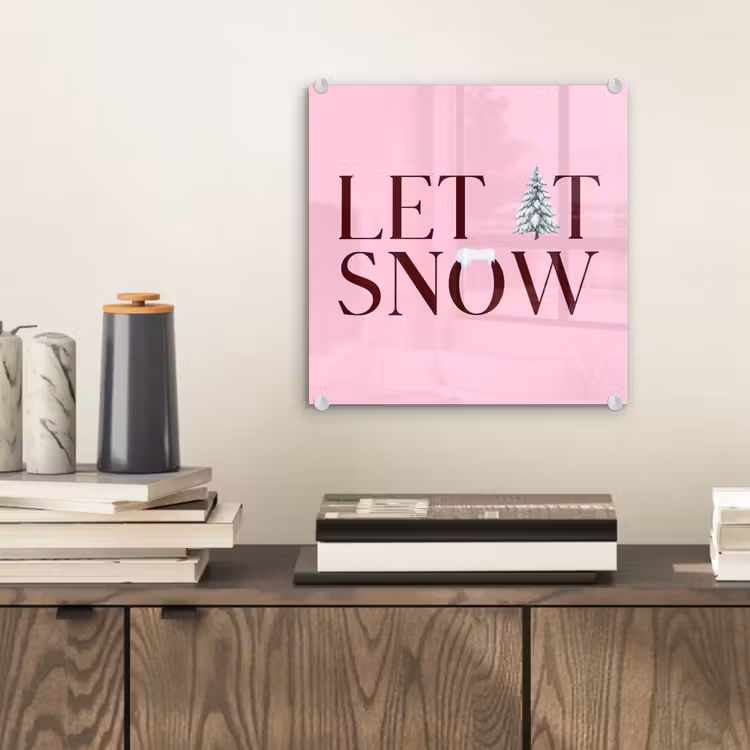 Glas schilderij - Kerst - Tekst - Sneeuw - Roze — 2