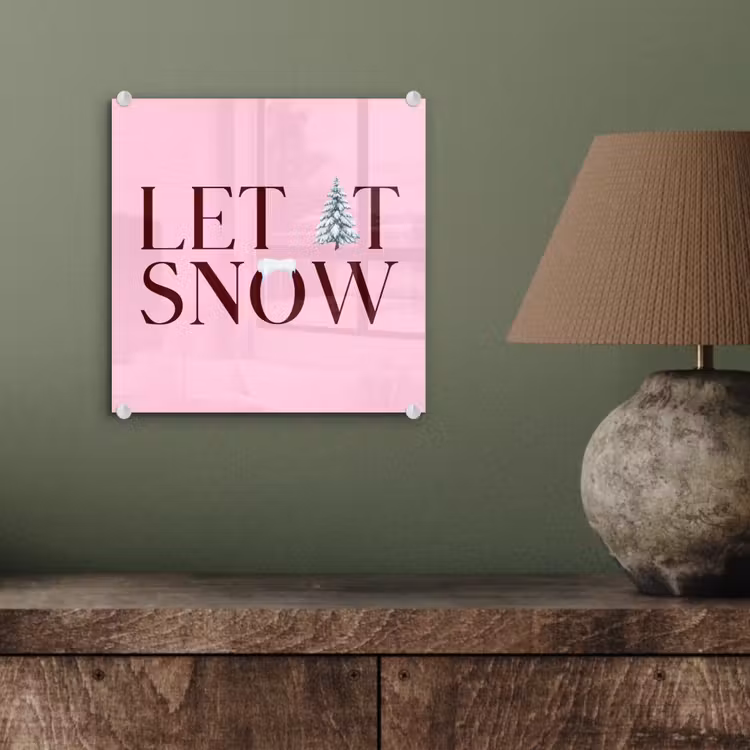 Glas schilderij - Kerst - Tekst - Sneeuw - Roze — 4
