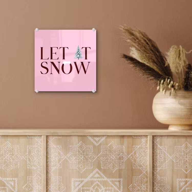Glas schilderij - Kerst - Tekst - Sneeuw - Roze — 6