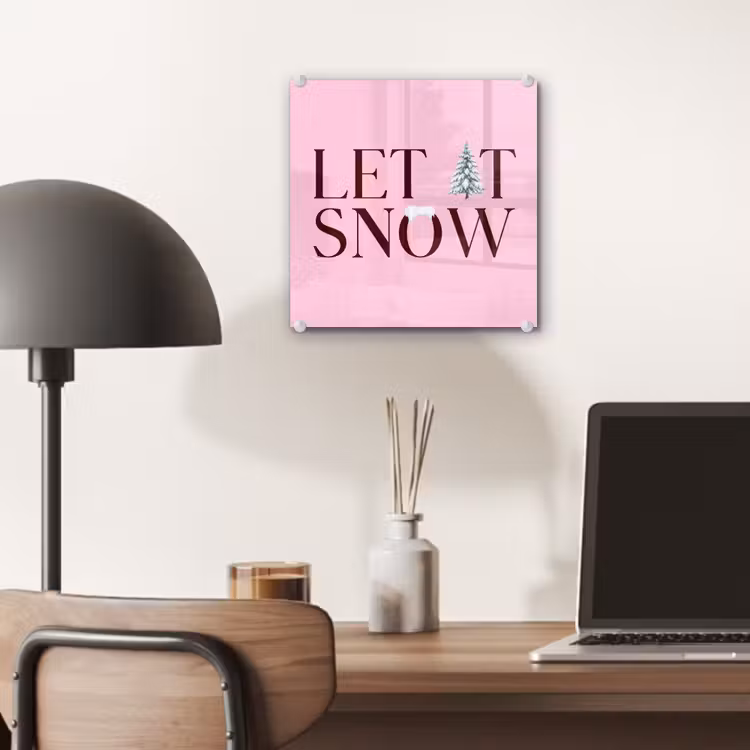 Glas schilderij - Kerst - Tekst - Sneeuw - Roze — 7