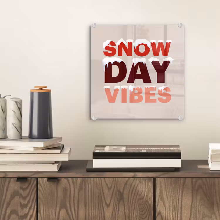 Glas schilderij - Sneeuw - Kerst - Tekst - Rood — 2