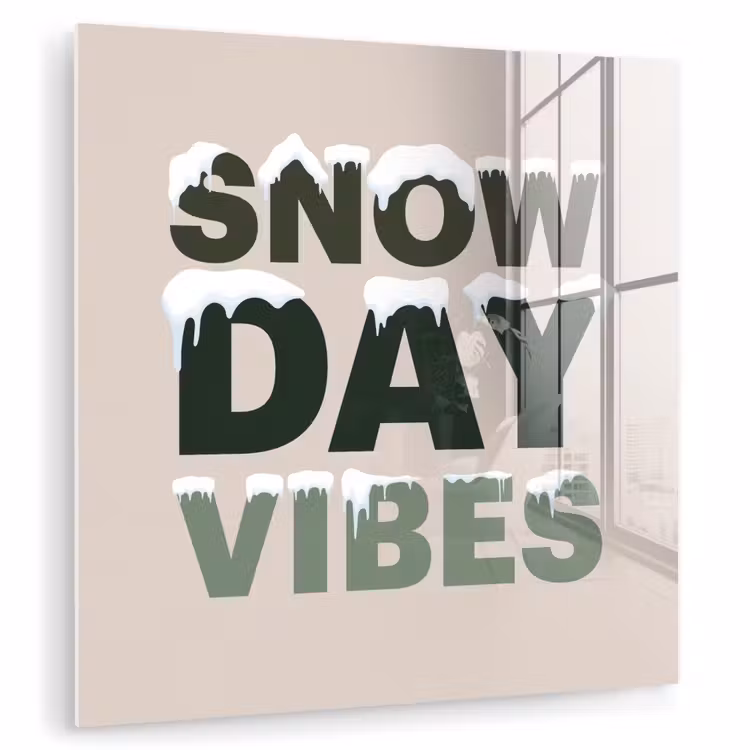 Glas schilderij - Sneeuw - Tekst - Kerst - Beige — 1